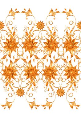 stilize edilmiş altın yapraklar ve çiçekler, parlak böğürtlenler, narin bukleler, geometrik şekiller, desenli elementler, pürüzsüz desenler, sınır, 3d