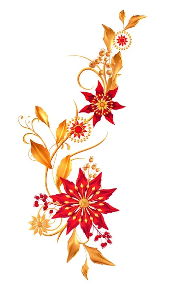 Floral Σύνθεση Στυλιζαρισμένα Χρυσά Φύλλα Και Λουλούδια Λαμπερά Μούρα Ντελικάτες — Φωτογραφία Αρχείου