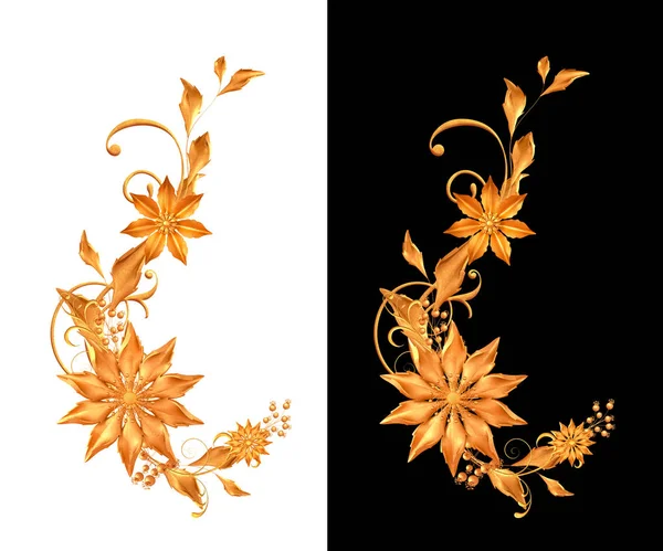 Çiçek Aranjmanı Stilize Altın Yapraklar Çiçekler Parlak Böğürtlenler Narin Bukleler — Stok fotoğraf