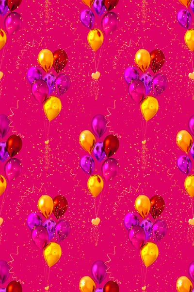 Seamless Pattern Colored Balloons Tinsel Confetti Rendering — Stock Photo, Image