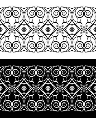 Kusursuz sınır çizgisi. Siyah ve beyaz bukleler, dantel dantel, arabesk elementi.