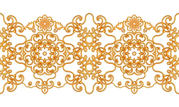 Seamless Pattern Golden Textured Curls Oriental Style Arabesques Brilliant Lace — Stock Photo, Image