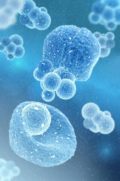 Медичний Абстрактний Фон Мікроскопічні Клітини Процесі Ділення Плавають Плазмі Синій — стокове фото