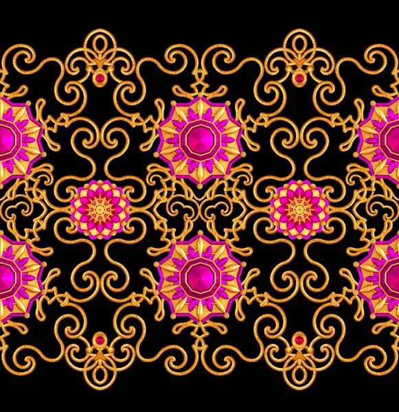 Nahtloses Muster Goldene Strukturierte Locken Arabesken Orientalischen Stil Brillante Spitze — Stockfoto