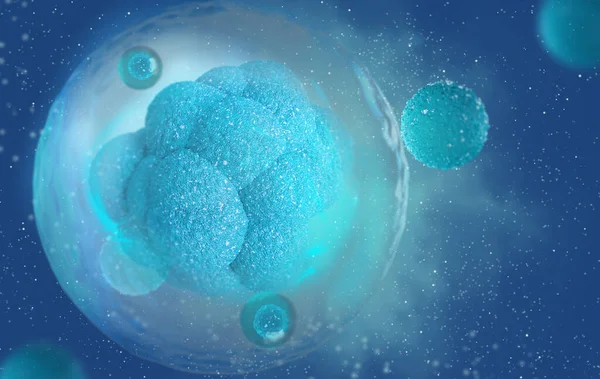 Tıbbi Soyut Arkaplan Bölme Işlemi Sırasında Mikroskobik Hücreler Plazma Mavi — Stok fotoğraf