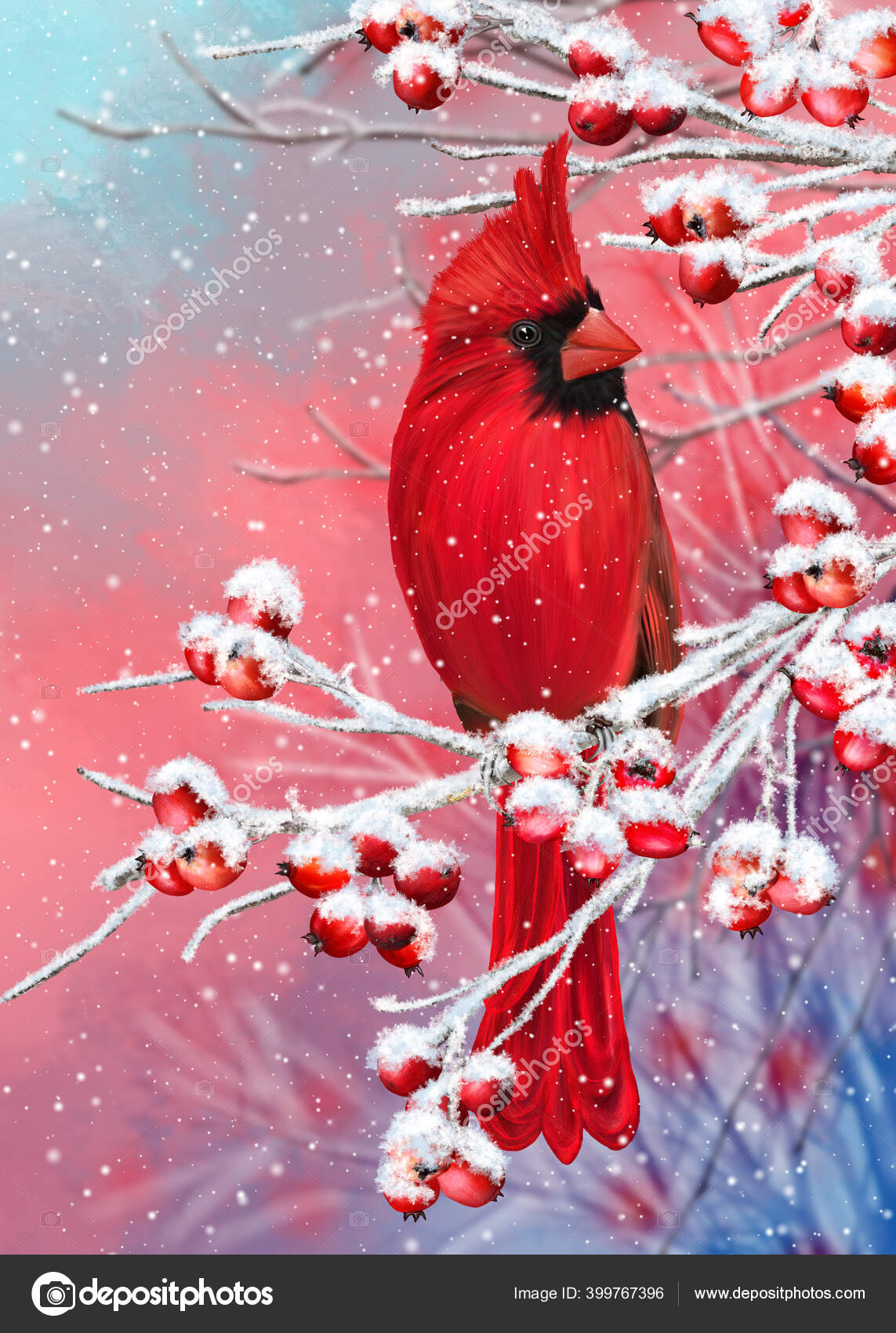 Winter Backgroundwinter Tree With Cute Red Birds Stock Illustration -  Download Image Now - Winter, Snow, Backgrounds - iStock