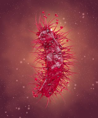 Tehlikeli patojenik bakteriler, Escherichia coli, kolibacillus, mide enfeksiyonu patojeni, tıbbi soyut geçmiş, konsept, 3 boyutlu görüntüleme