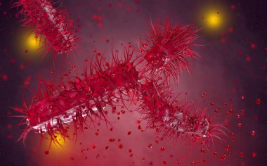 Tehlikeli patojenik bakteriler, Escherichia coli, kolibacillus, mide enfeksiyonu patojeni, tıbbi soyut geçmiş, konsept, 3 boyutlu görüntüleme