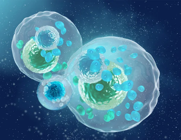 Fondo Médico Abstracto Células Microscópicas Proceso División Flotan Plasma Embrión —  Fotos de Stock