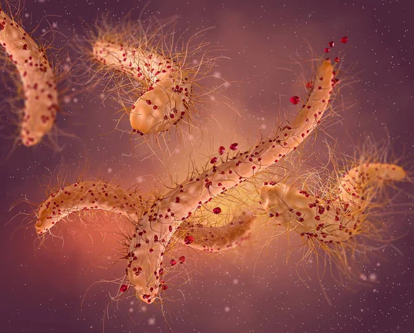 Tehlikeli patojenik bakteriler, Escherichia coli, kolibacillus, mide enfeksiyonu patojeni, tıbbi soyut geçmiş, konsept, 3 boyutlu görüntüleme