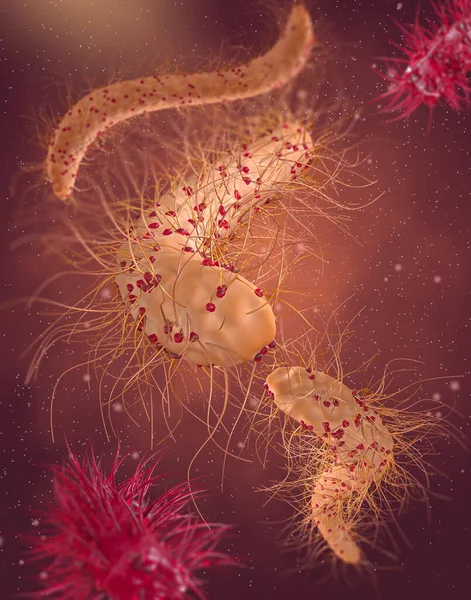 Tehlikeli patojenik bakteriler, Escherichia coli, kolibacillus, mide enfeksiyonu patojeni, tıbbi soyut geçmiş, konsept, 3 boyutlu görüntüleme