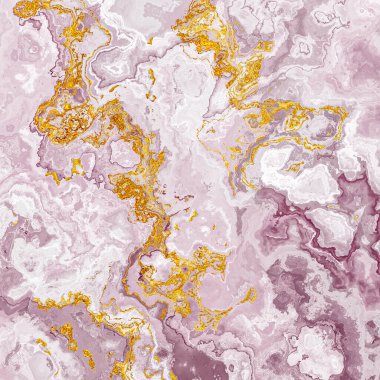 Pembe, şeftali, leylak, doğu ebru tekniği, modern sanat, karışık akrilik boya çizgileri, altın parıltılı çizgiler, narin bukleler.