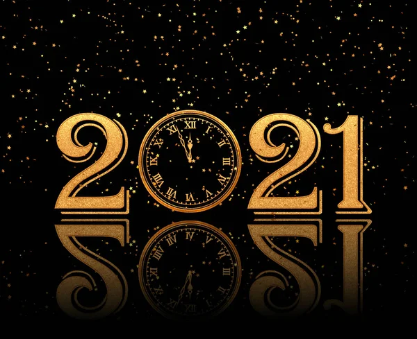 Christmas Shining Background New Year 2021 Gold Clock Luminous Circles — Stock Photo, Image