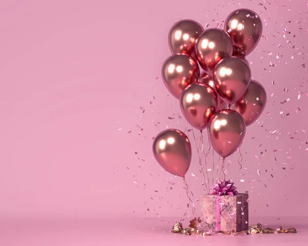 Festlich Eleganter Hintergrund Luftballons Mit Helium Geschenkboxen Mit Schleifen Und Stockbild