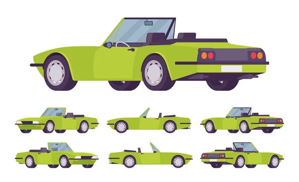 Green cabriolet cat set — Stock Vector