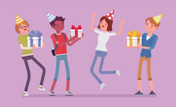 Gente feliz en la fiesta de cumpleaños — Vector de stock