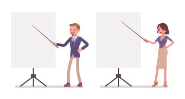 Beyaz tahta, erkek ve kadın ofis Sekreteri