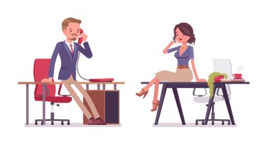 Erkek ve kadın ofis sekreter telefon konuşma