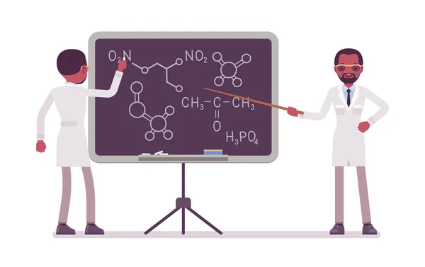 Homme noir scientifique au tableau noir — Image vectorielle