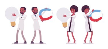 Erkek ve kadın siyah bilim adamı ve dev şeyler