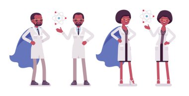 Sembolleri olan erkek ve kadın siyah bilim adamı