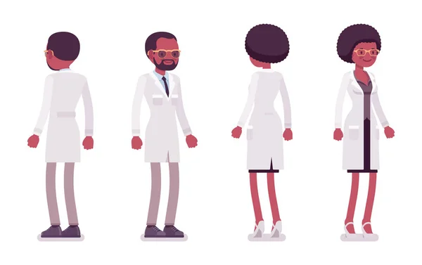 Manliga och kvinnliga svart vetenskapsman ständiga — Stock vektor