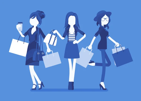 Glada kvinnor efter shopping — Stock vektor