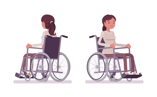 Mujer joven usuaria de silla de ruedas — Vector de stock