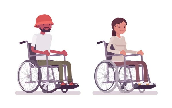 Male and female young wheelchair user — Stock Vector