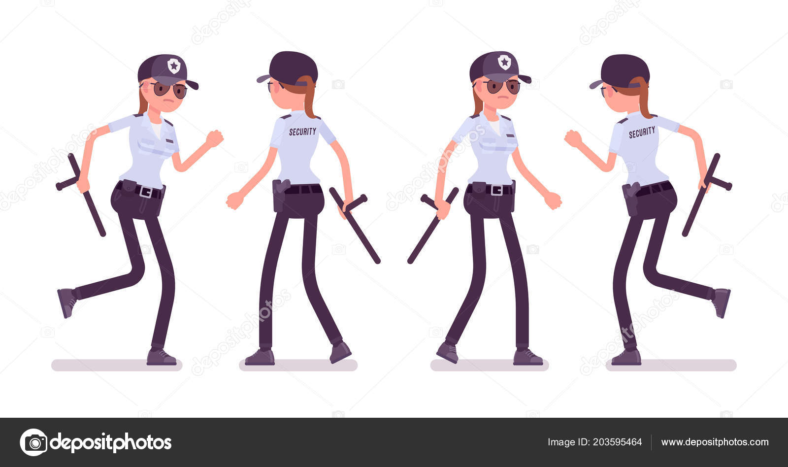 female security guard walking and running vetores de stock