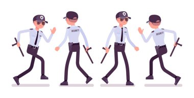 Erkek güvenlik görevlisi yürüme ve koşma