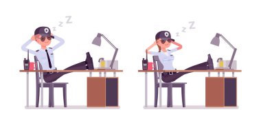 Erkek ve kadın güvenlik görevlisi iş yerinde dinlenme