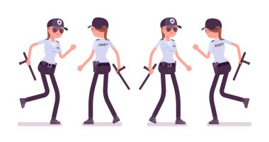 Kadın güvenlik görevlisi yürüme ve koşma