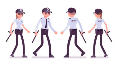 Erkek ve kadın güvenlik görevlisi yürüyüş