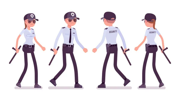 Guardia de seguridad masculino y femenino caminando — Vector de stock