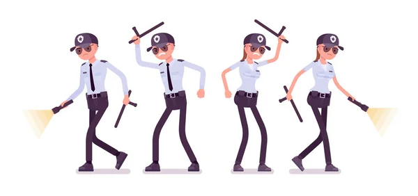 Gardien de sécurité masculin et féminin travaillant — Image vectorielle