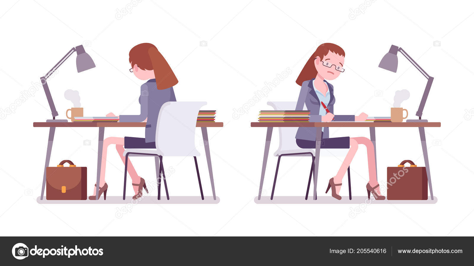 Female Teacher Sitting And Working At The Desk Stock Vector