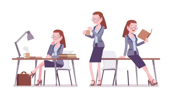 Profesora mujer trabajando, descansando — Vector de stock