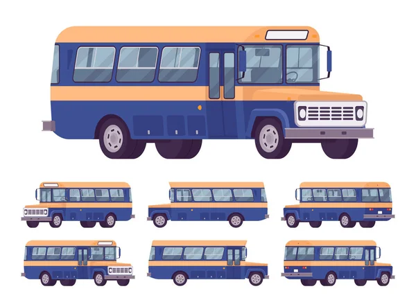 Retro busz narancs-kék szett — Stock Vector