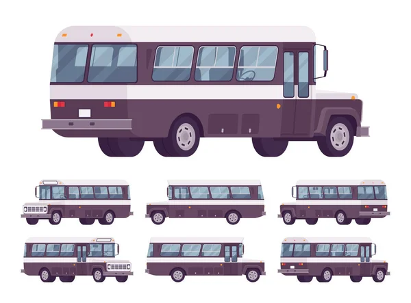 Retro bus zwart-wit set — Stockvector