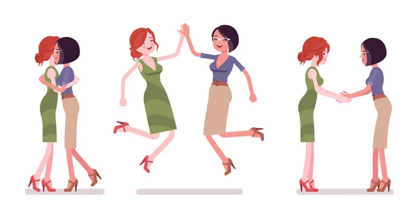 Kvinnliga vänner möte och hälsning — Stock vektor