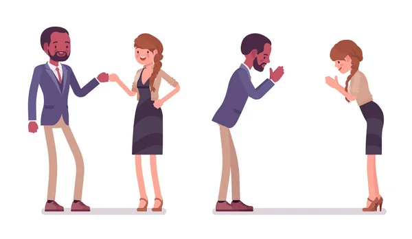 Saludos de parejas masculinas y femeninas — Vector de stock