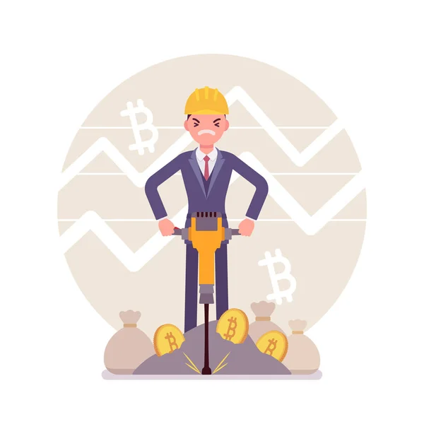 Bitcoin minig man business — Stock Vector