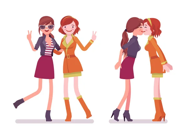 Female close friends greeting — Stock Vector