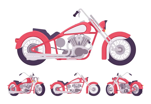 Vlastní motocykl chopper v jasně červené — Stockový vektor