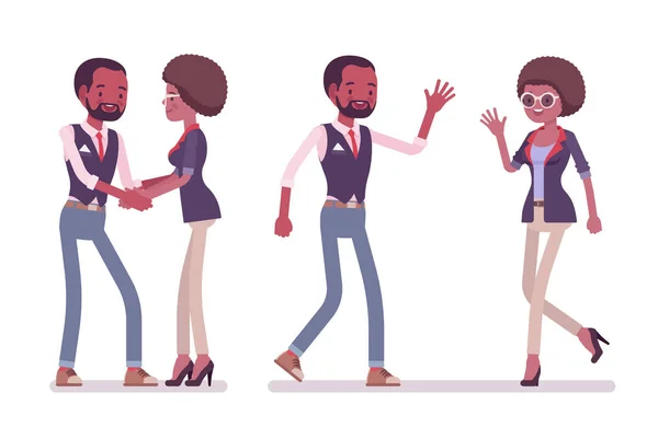 Man to woman black friendly greeting — Stock Vector