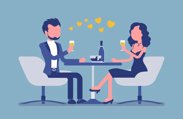 情侣在餐厅享受浪漫晚餐和约会 — 图库矢量图片