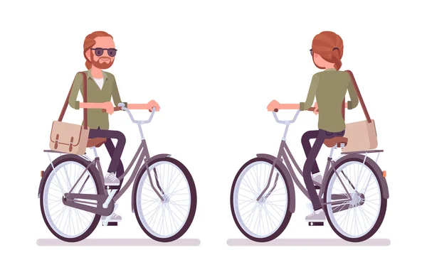 Jeune homme roux en vélo — Image vectorielle