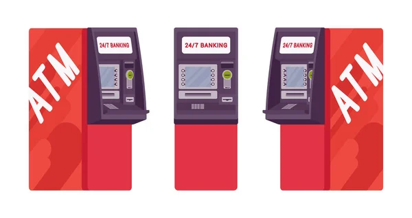 Μηχανήματα αυτόματης ανάληψης χρημάτων σε κόκκινο χρώμα — Διανυσματικό Αρχείο