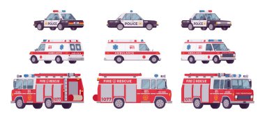Polis arabası, ambulans, yangın kamyon seti